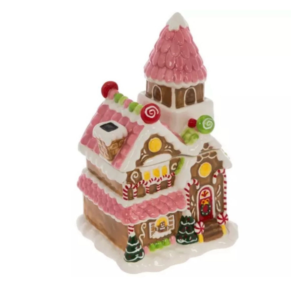 Pink Gingerbread House Cookie Jar, HTF